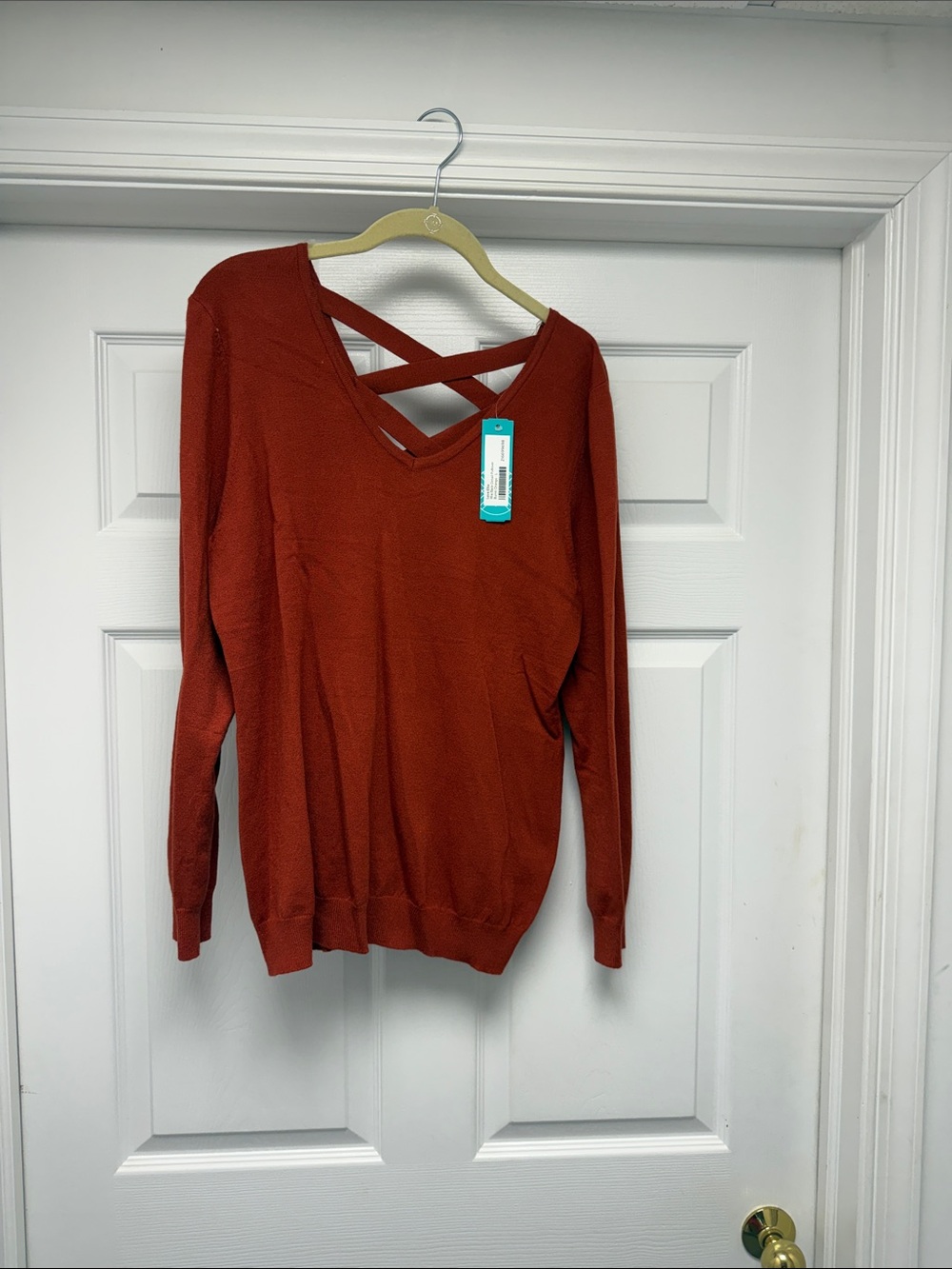 Women's Crisscross V-Neck Sweater - Rust